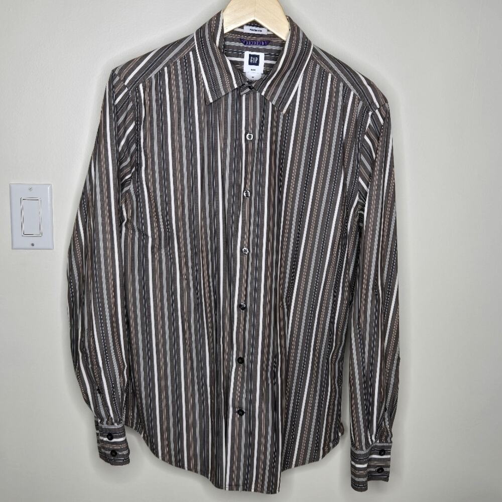 GAP Men's Brown & Multicolored Striped Button Front Shirt Size M